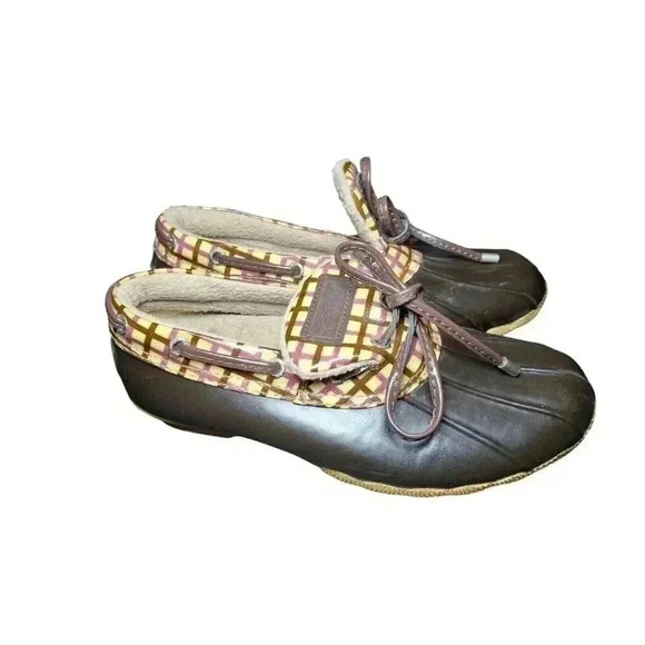 SPERRY TOP SIDER PLAID BROWN DUCK RUBBER WATERPROOF SHOES SIZE 6 - Picture 3 of 7